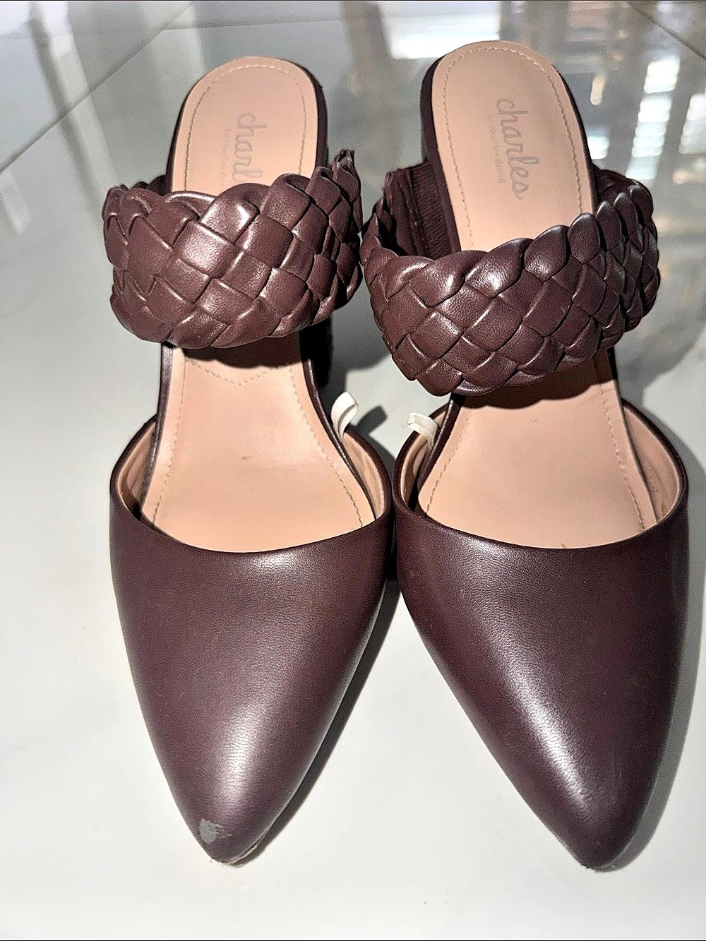 Charles & Keith Pointed-Toe Braided Mules in Brown